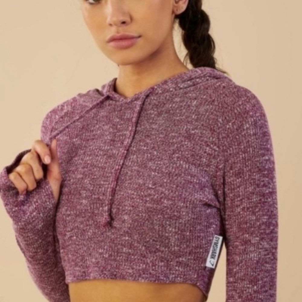 Gymshark Heathered Burgundy Cropped Hoodie size XS